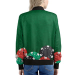 Casino Poker Chips Print Women's Bomber Jacket