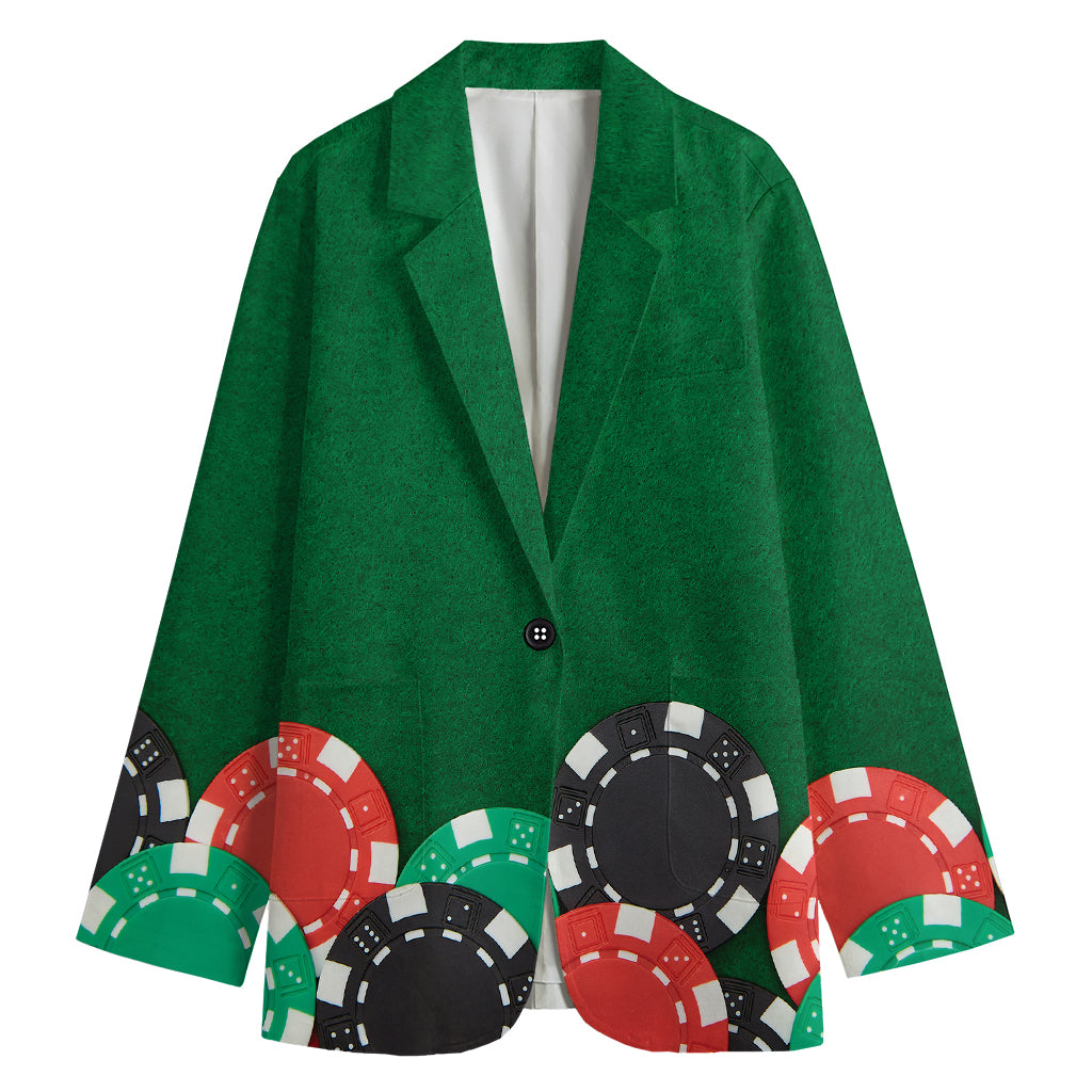 Casino Poker Chips Print Women's Cotton Blazer
