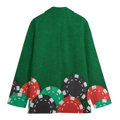Casino Poker Chips Print Women's Cotton Blazer