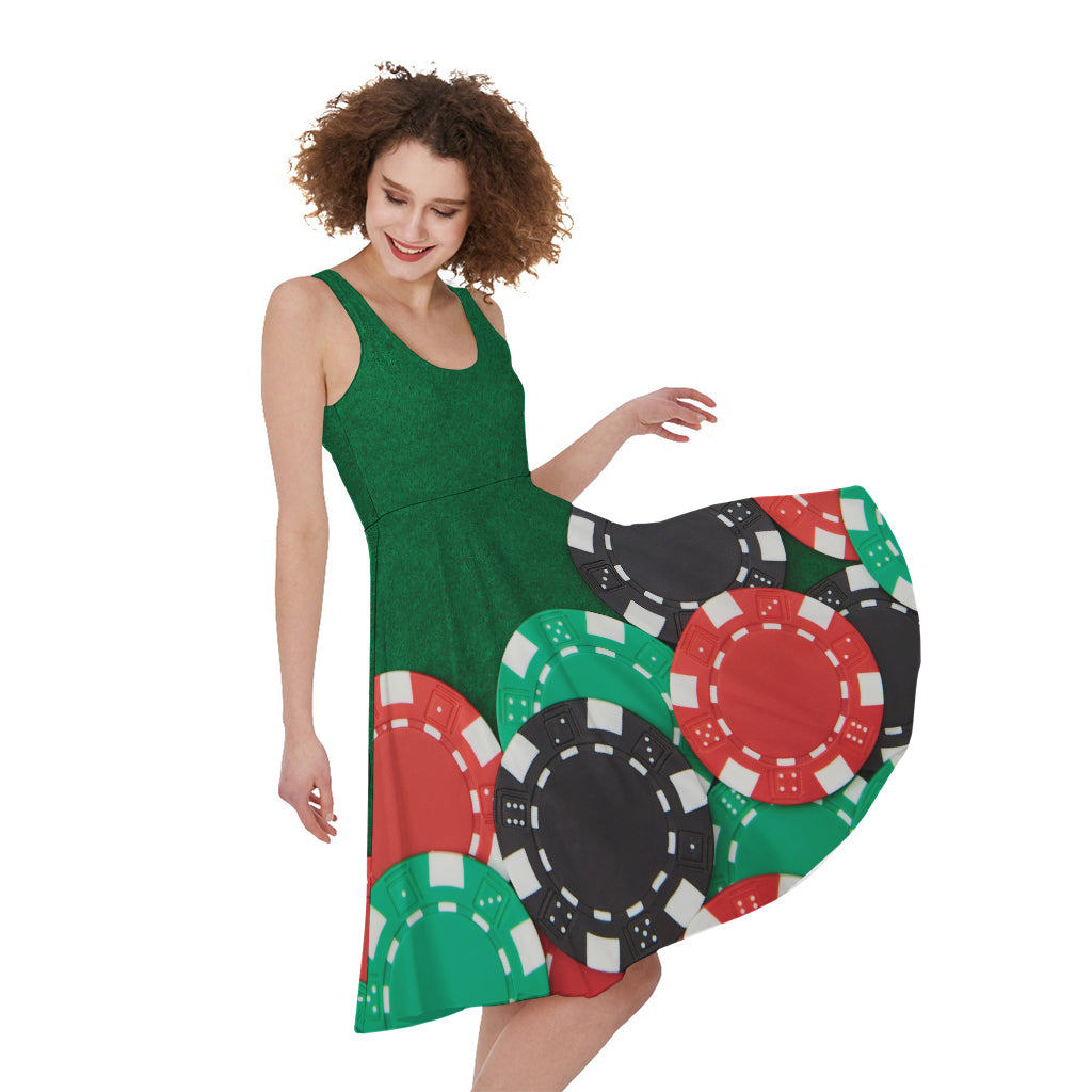 Casino Poker Chips Print Women's Sleeveless Dress