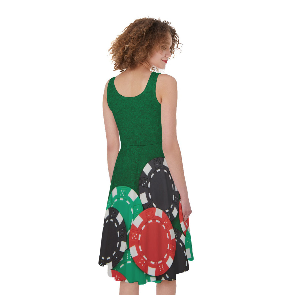 Casino Poker Chips Print Women's Sleeveless Dress