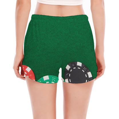 Casino Poker Chips Print Women's Split Running Shorts