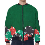 Casino Poker Chips Print Zip Sleeve Bomber Jacket