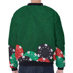 Casino Poker Chips Print Zip Sleeve Bomber Jacket