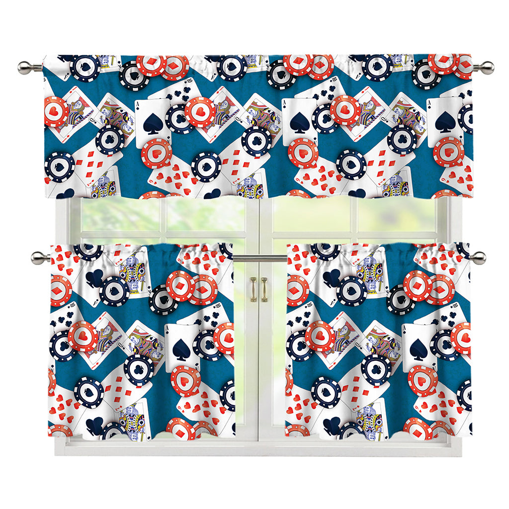 Casino Poker Pattern Print 3 Piece Kitchen Curtains