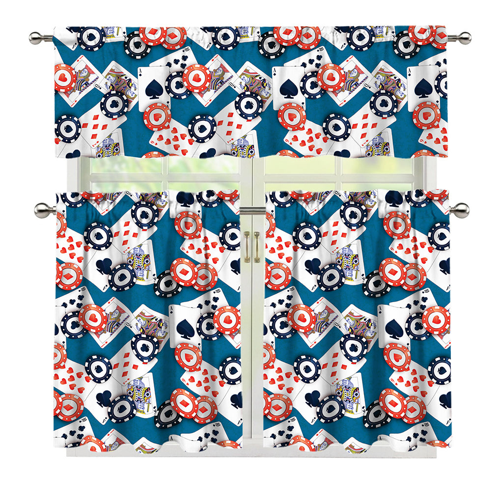 Casino Poker Pattern Print 3 Piece Kitchen Curtains