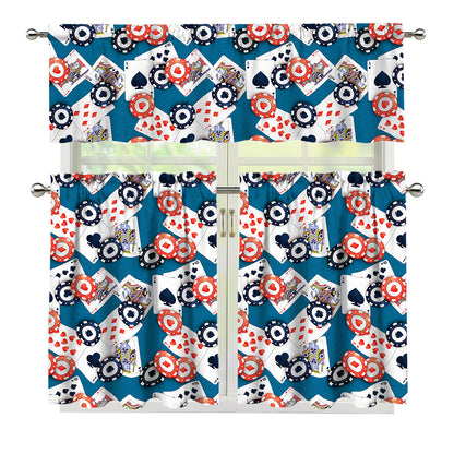 Casino Poker Pattern Print 3 Piece Kitchen Curtains