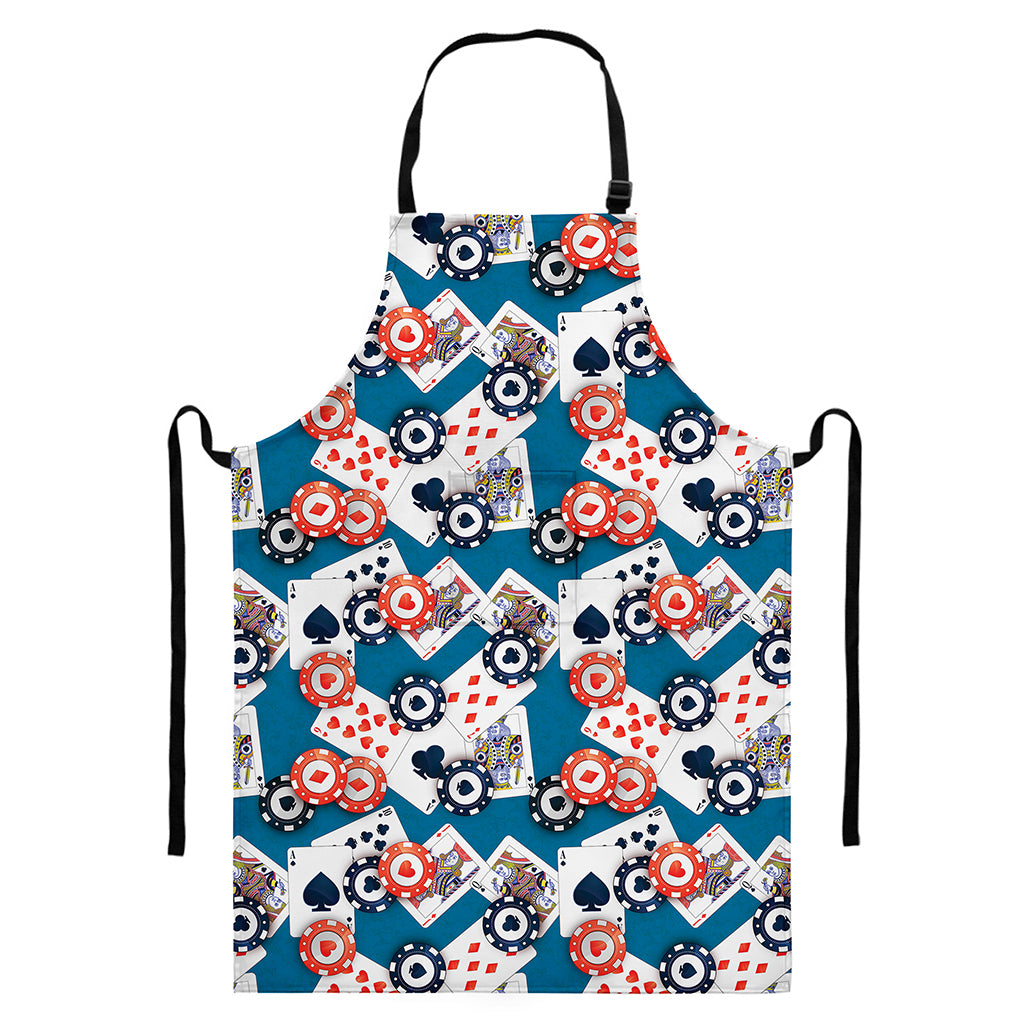 Casino Poker Pattern Print Bib Apron With Pocket