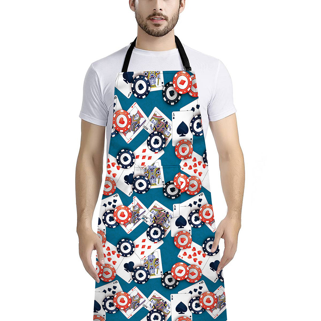Casino Poker Pattern Print Bib Apron With Pocket