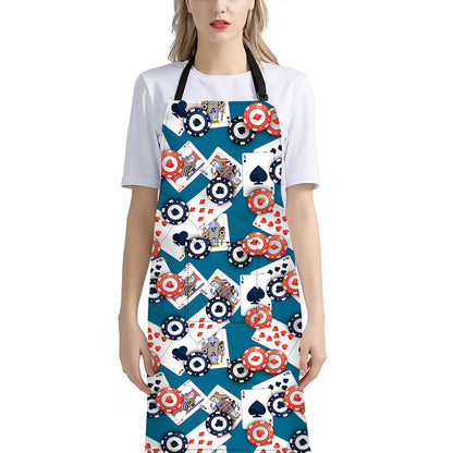 Casino Poker Pattern Print Bib Apron With Pocket
