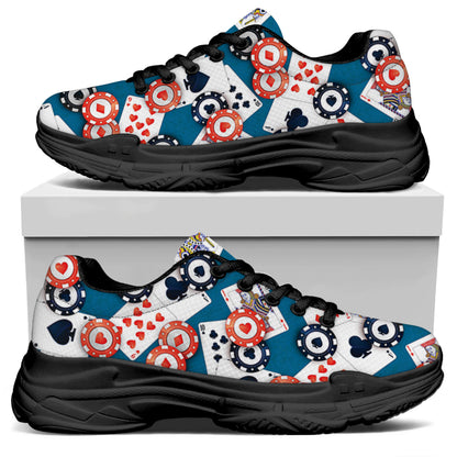 Casino Poker Pattern Print Black Chunky Shoes
