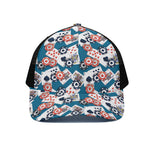 Casino Poker Pattern Print Black Mesh Trucker Cap