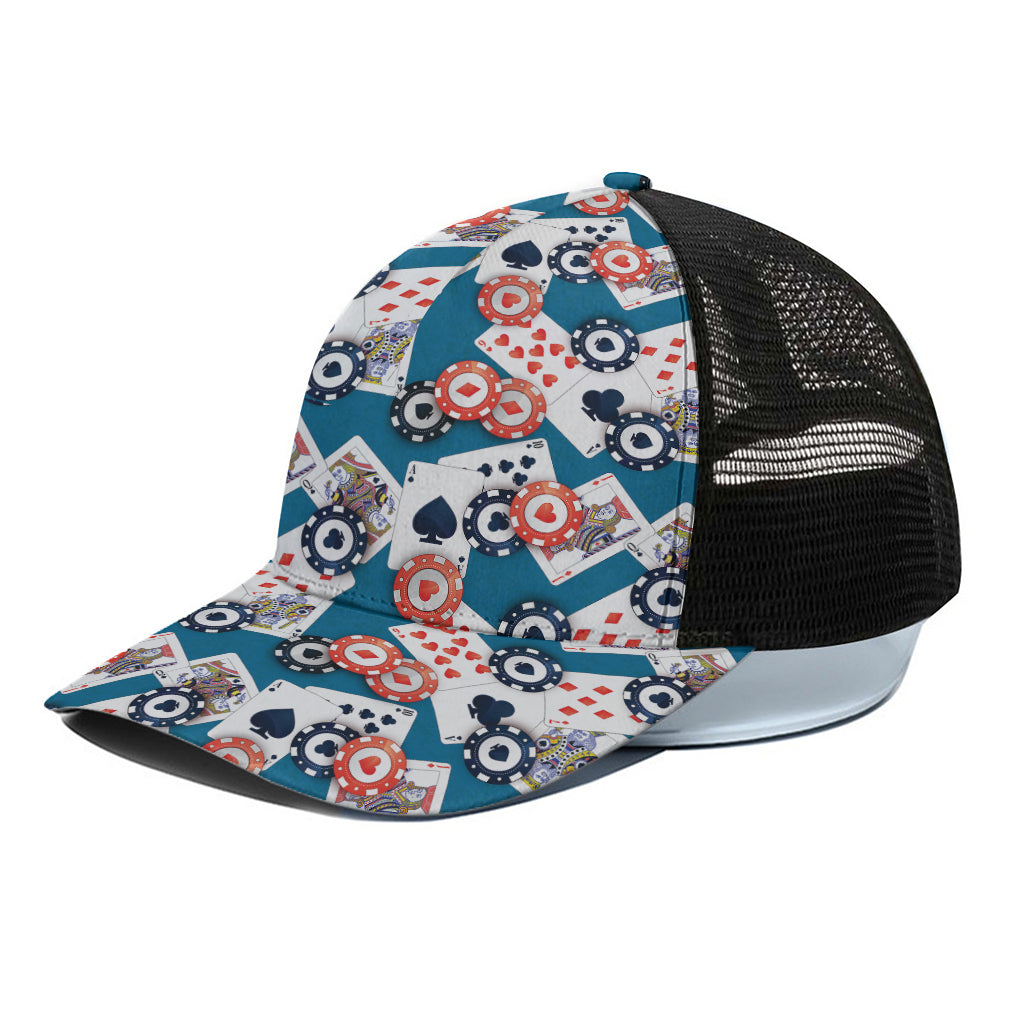 Casino Poker Pattern Print Black Mesh Trucker Cap
