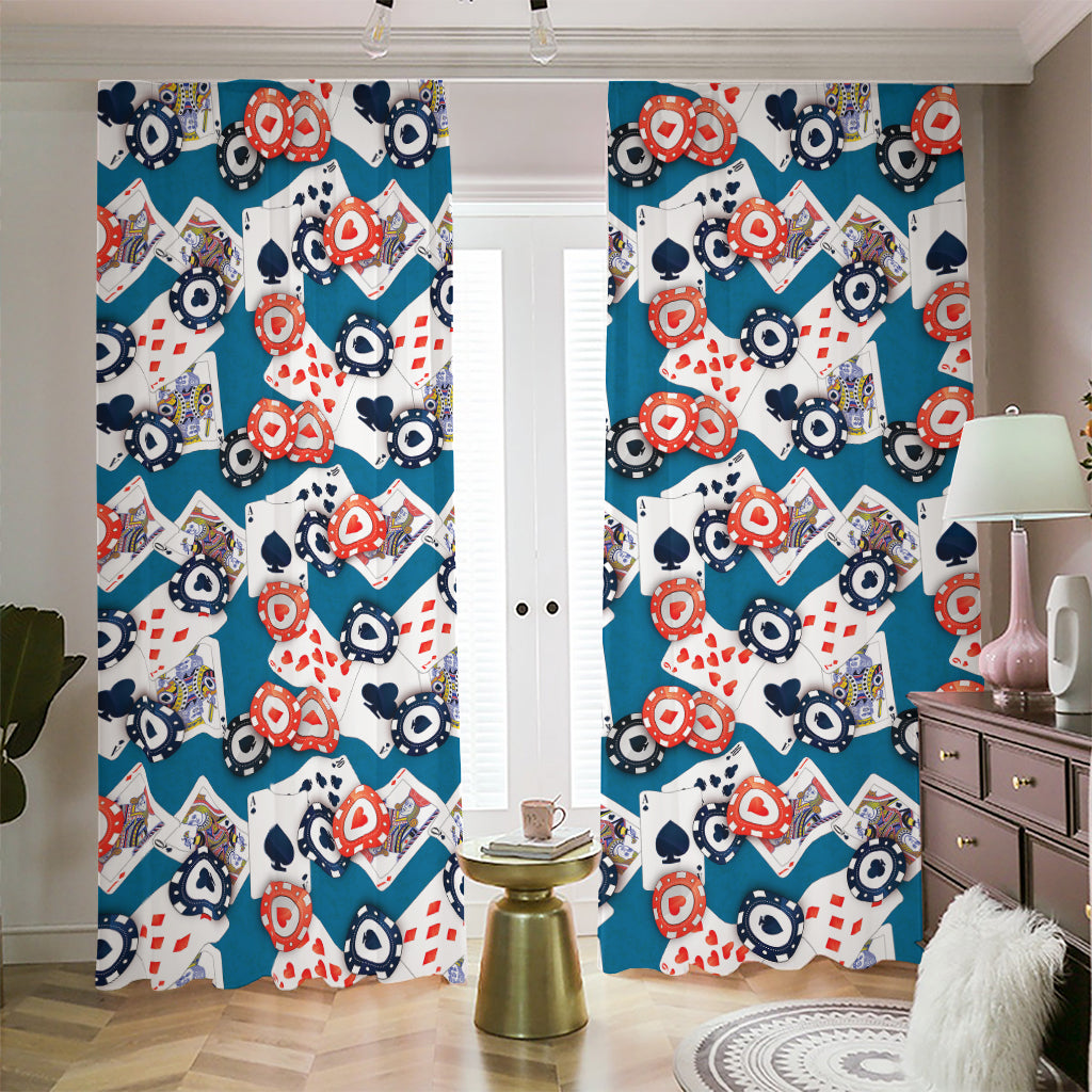 Casino Poker Pattern Print Blackout Pencil Pleat Curtains