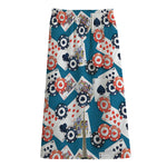 Casino Poker Pattern Print Cotton Front Slit Maxi Skirt