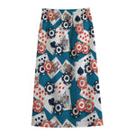 Casino Poker Pattern Print Cotton Front Slit Maxi Skirt