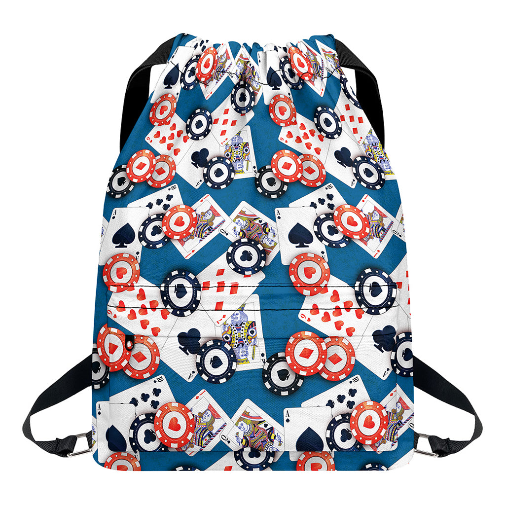 Casino Poker Pattern Print Drawstring Backpack