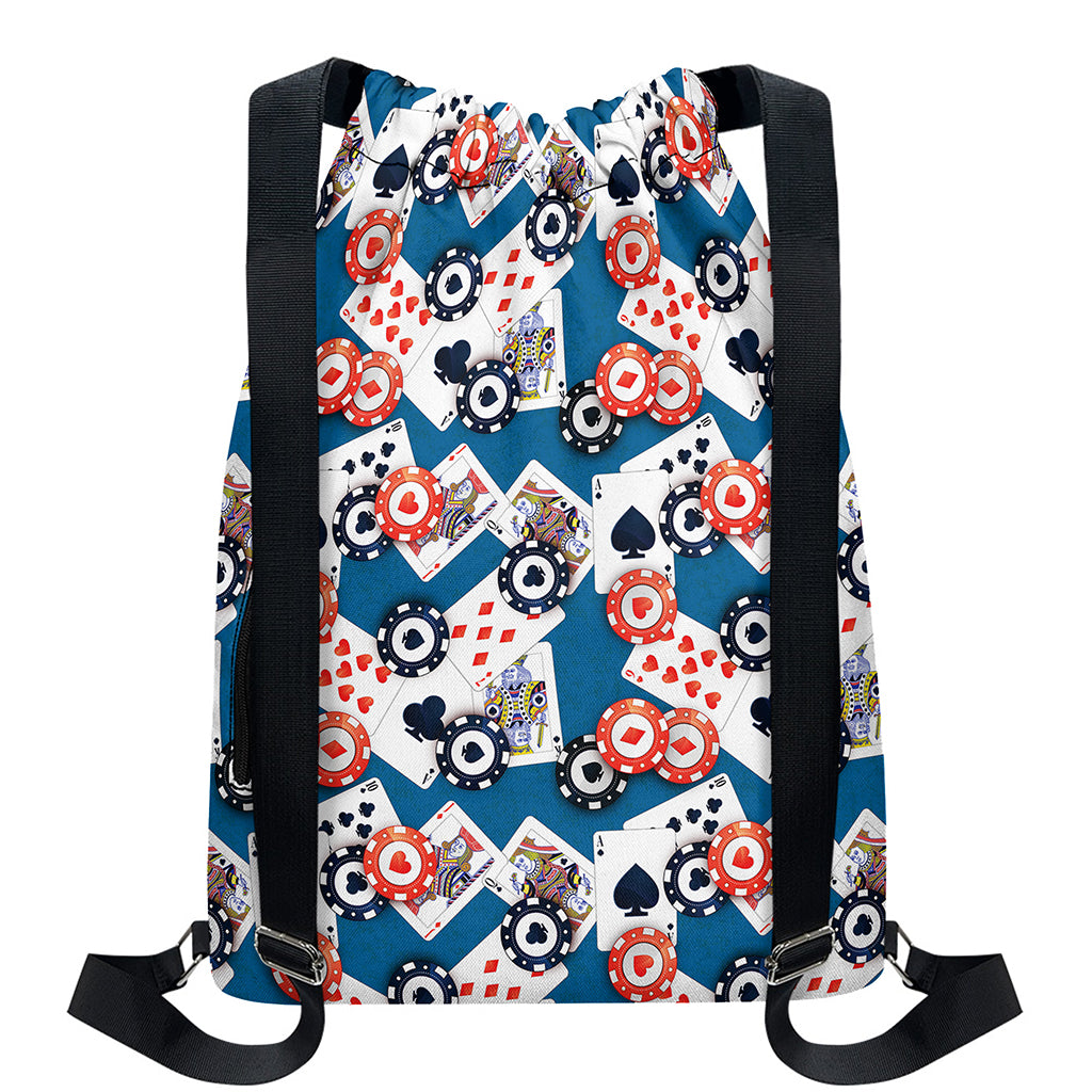 Casino Poker Pattern Print Drawstring Backpack