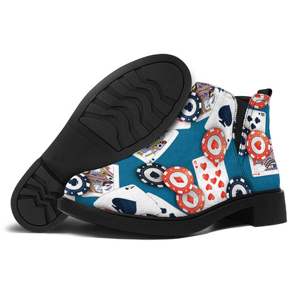 Casino Poker Pattern Print Flat Ankle Boots