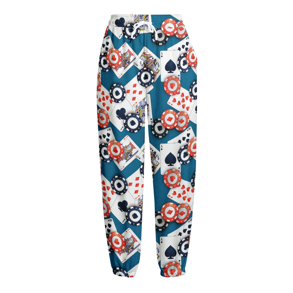Casino Poker Pattern Print Fleece Lined Knit Pants