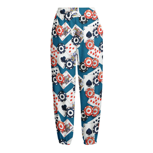 Casino Poker Pattern Print Fleece Lined Knit Pants