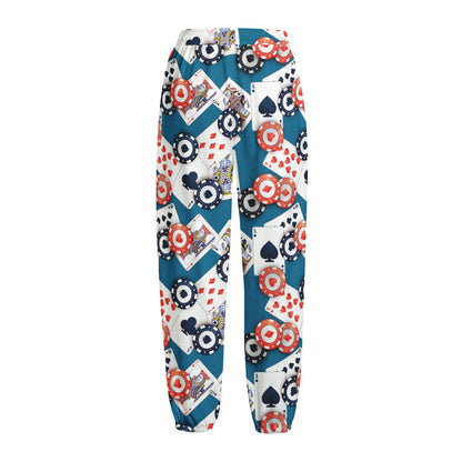Casino Poker Pattern Print Fleece Lined Knit Pants