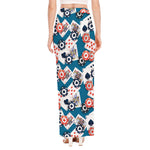 Casino Poker Pattern Print High Slit Maxi Skirt