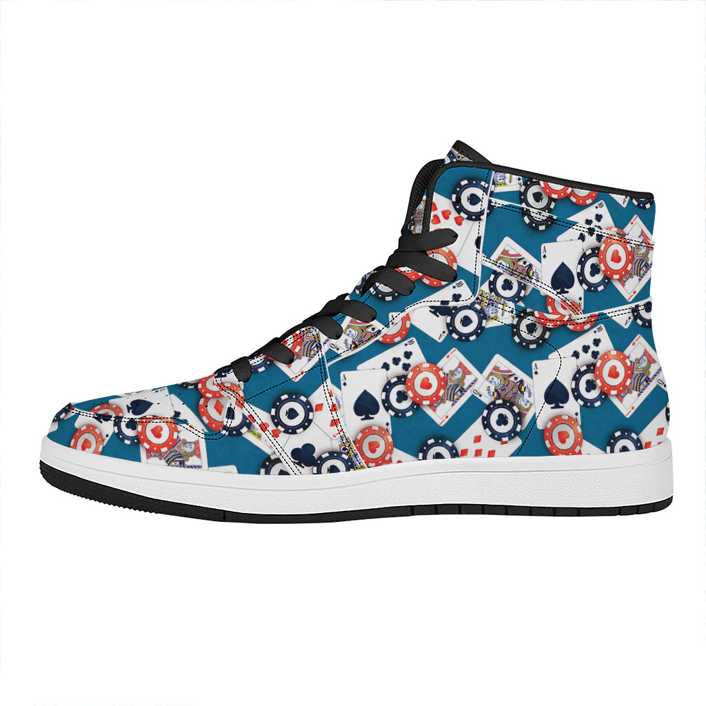 Casino Poker Pattern Print High Top Leather Sneakers
