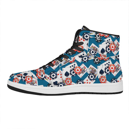 Casino Poker Pattern Print High Top Leather Sneakers