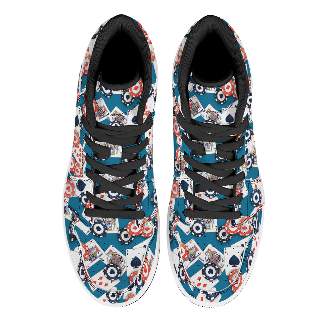 Casino Poker Pattern Print High Top Leather Sneakers