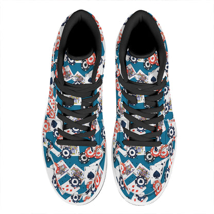 Casino Poker Pattern Print High Top Leather Sneakers