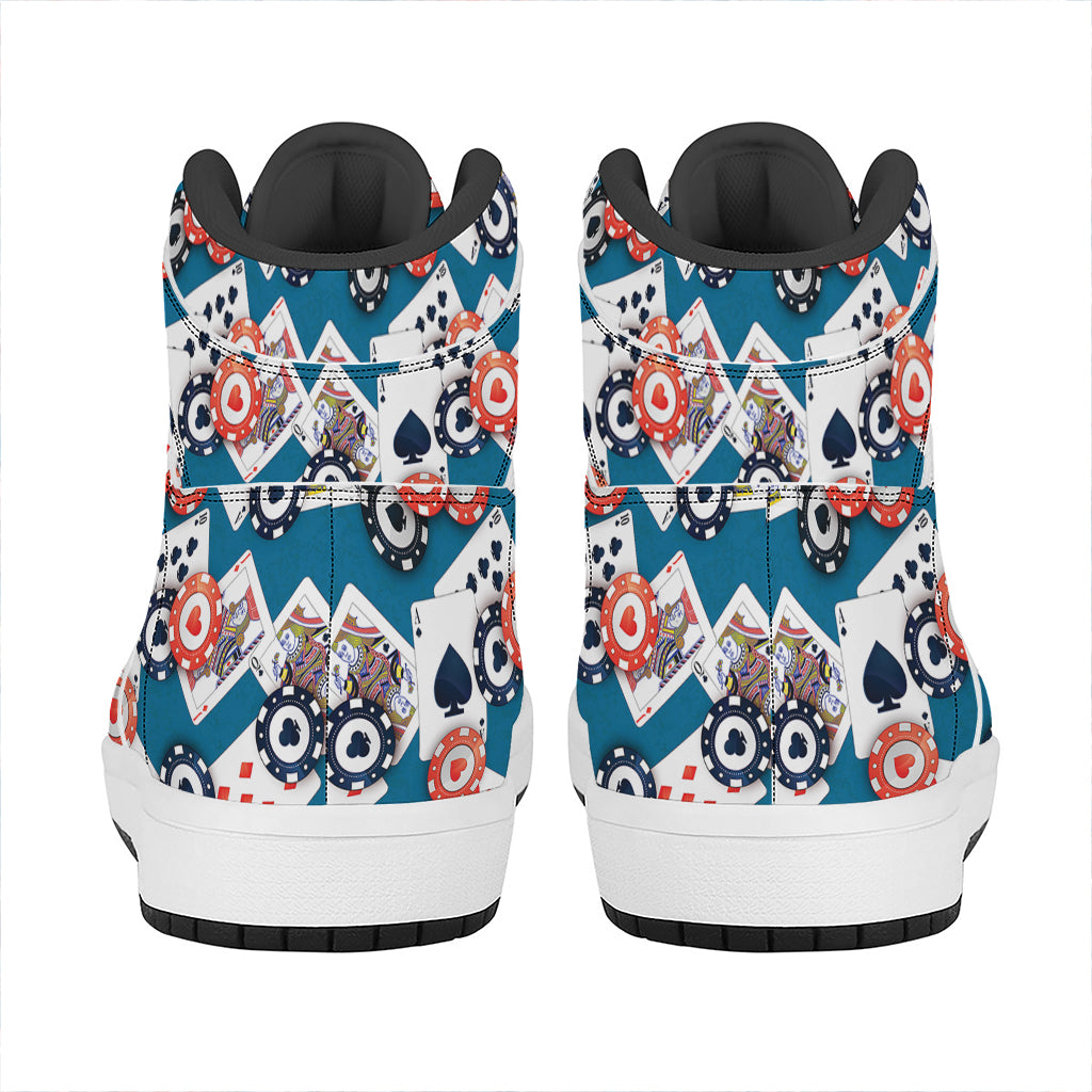 Casino Poker Pattern Print High Top Leather Sneakers