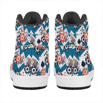 Casino Poker Pattern Print High Top Leather Sneakers