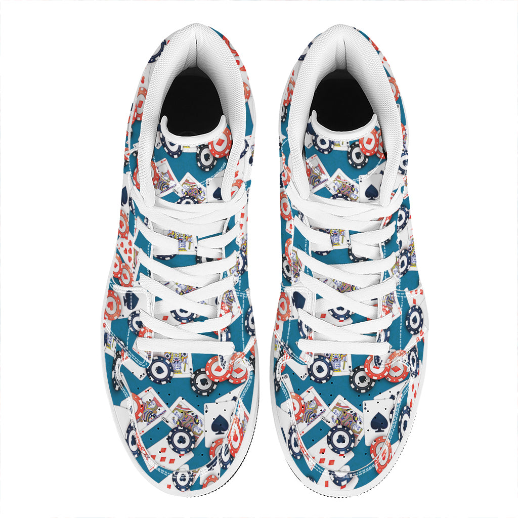 Casino Poker Pattern Print High Top Leather Sneakers