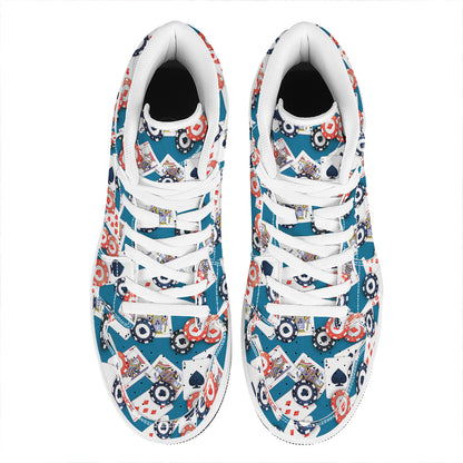 Casino Poker Pattern Print High Top Leather Sneakers