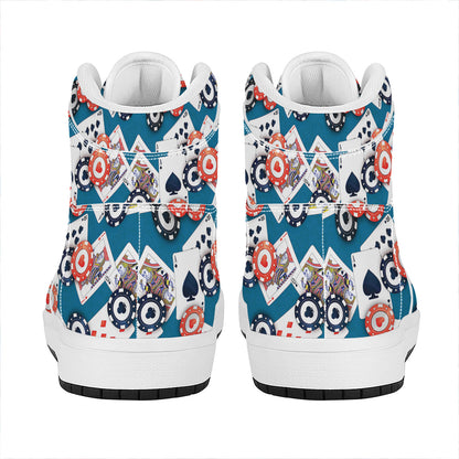 Casino Poker Pattern Print High Top Leather Sneakers