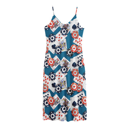 Casino Poker Pattern Print Jersey Midi Cami Dress