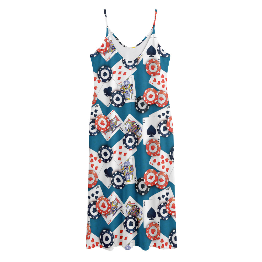 Casino Poker Pattern Print Jersey Midi Cami Dress