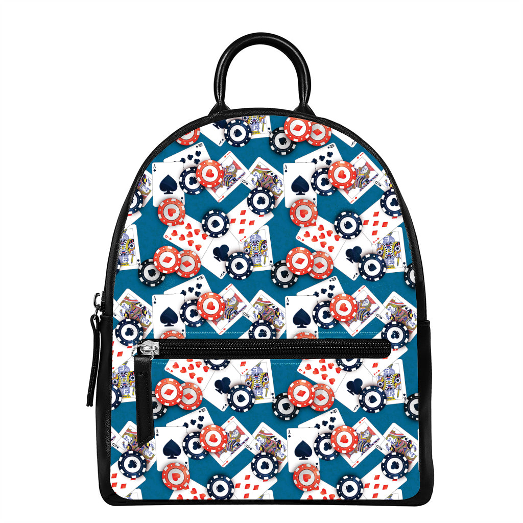 Casino Poker Pattern Print Leather Backpack