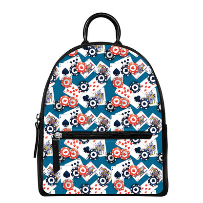 Casino Poker Pattern Print Leather Backpack