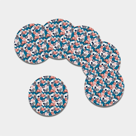 Casino Poker Pattern Print Leather Coaster Set