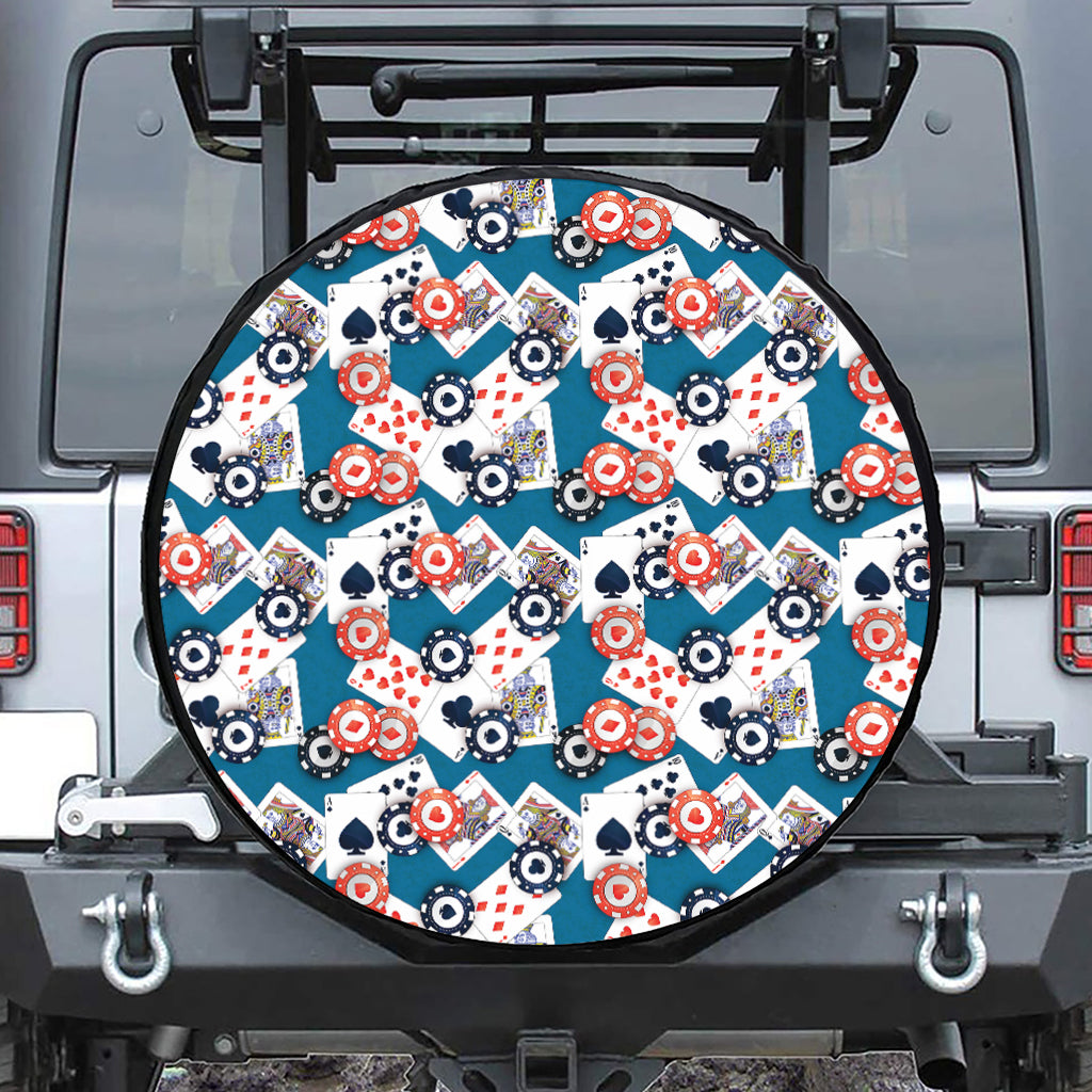 Casino Poker Pattern Print Leather Spare Tire Cover