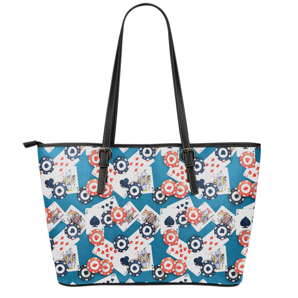 Casino Poker Pattern Print Leather Tote Bag