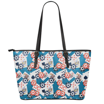 Casino Poker Pattern Print Leather Tote Bag