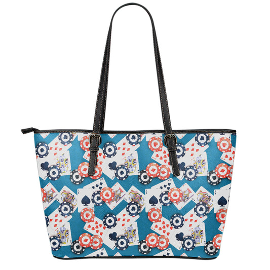 Casino Poker Pattern Print Leather Tote Bag