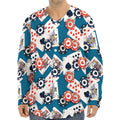 Casino Poker Pattern Print Long Sleeve Baseball Jersey