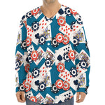 Casino Poker Pattern Print Long Sleeve Baseball Jersey