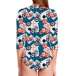 Casino Poker Pattern Print Long Sleeve Swimsuit