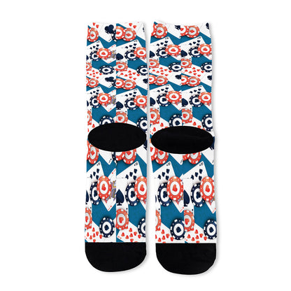 Casino Poker Pattern Print Long Socks