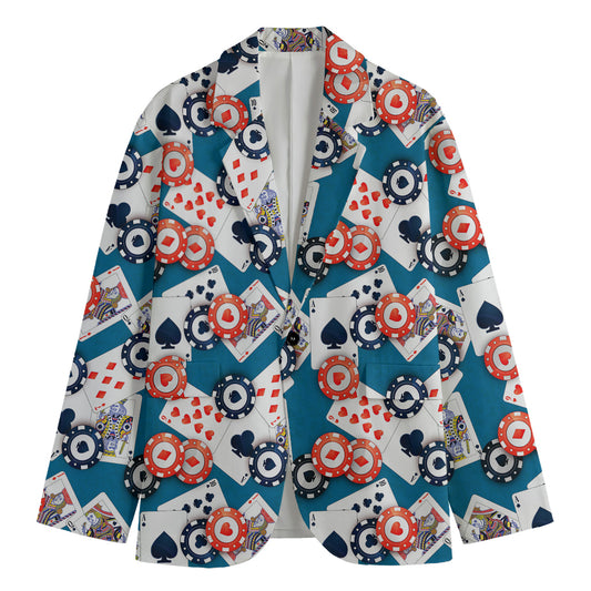 Casino Poker Pattern Print Men's Blazer